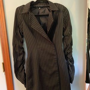 XS pinstripe blazer dress with ruched sleeves